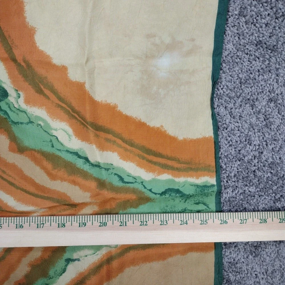 VTG Paoli Silk Scarf Abstract Landscape Waves Teal Ochre Orange Earthy